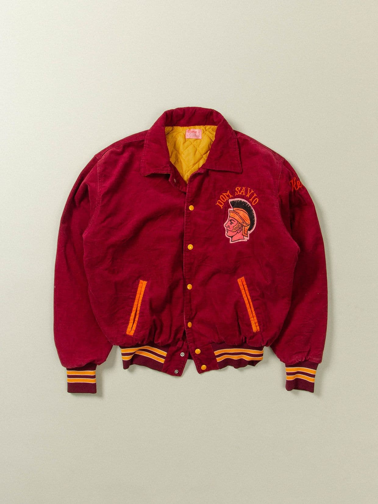 Vtg Burgundy Spartans Corduroy Varsity Jacket